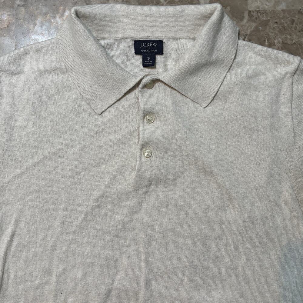 J Crew Shirt Mens Small Off White Knit Sweater Polo Short Sleeve Preppy
